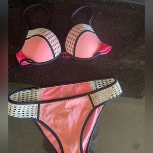 Pink and White Crochet Bikini Set